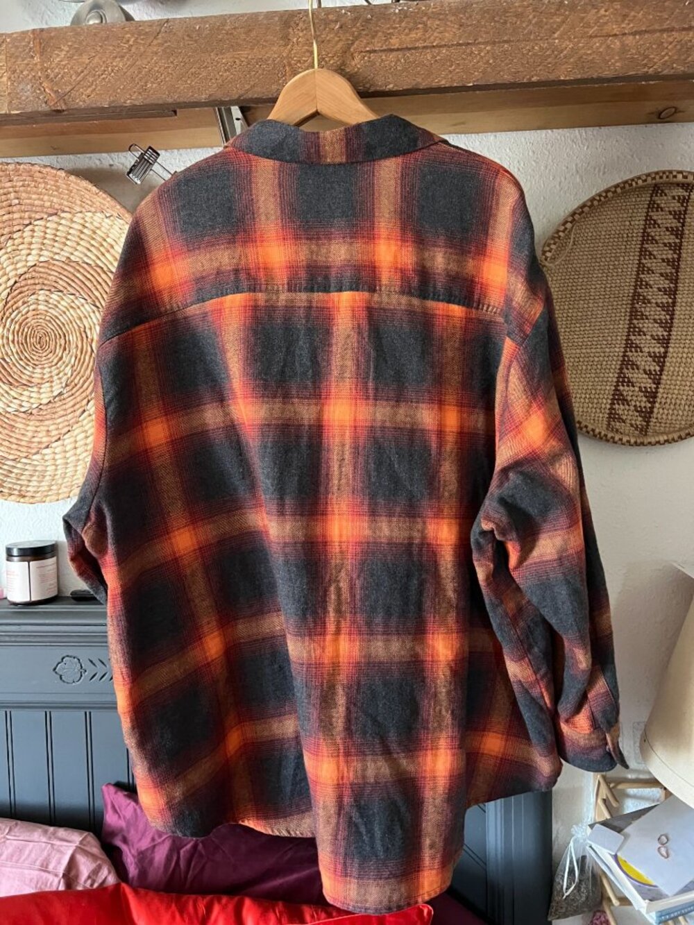 Old Navy Taylor Swift Evermore Flannel Plaid Boyfriend Shirt Orange Black XXL - Picture 6 of 6